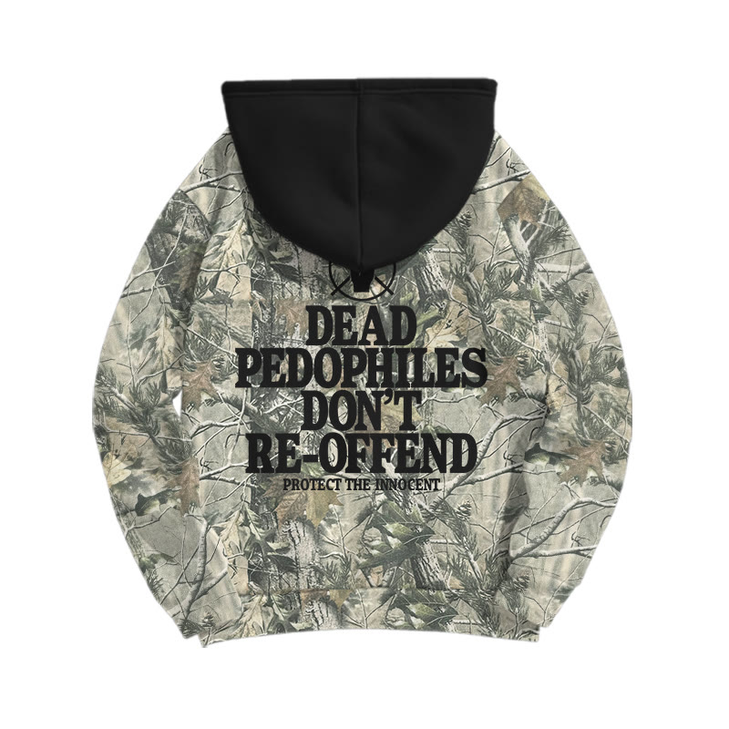 Dead Leaves Camouflage Dead Pedophiles Don't Re-offend Protect The Innocent Print Causal Hoodie - Black - US44-46(8XL) - image 1