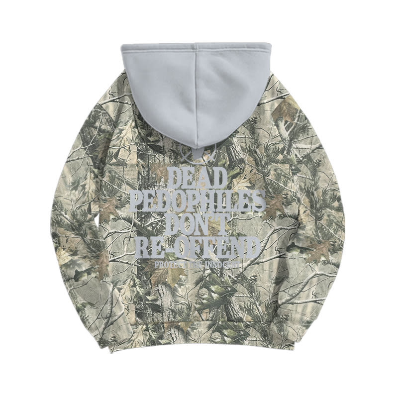 Dead Leaves Camouflage Dead Pedophiles Don't Re-offend Protect The Innocent Print Causal Hoodie - Grey - US44-46(8XL) - image 3