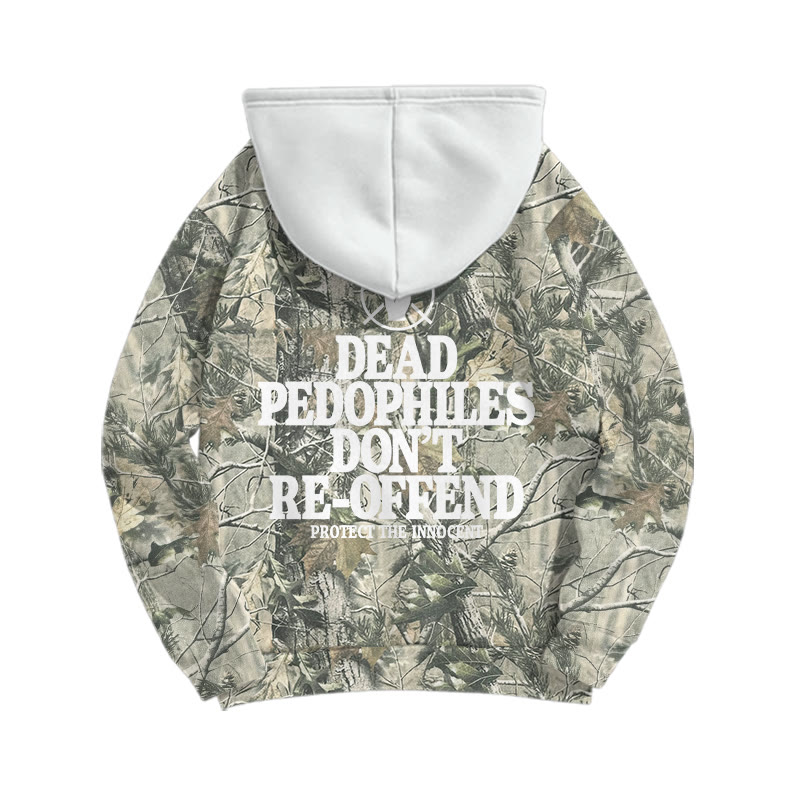 Dead Leaves Camouflage Dead Pedophiles Don't Re-offend Protect The Innocent Print Causal Hoodie - White - US44-46(8XL) - image 2