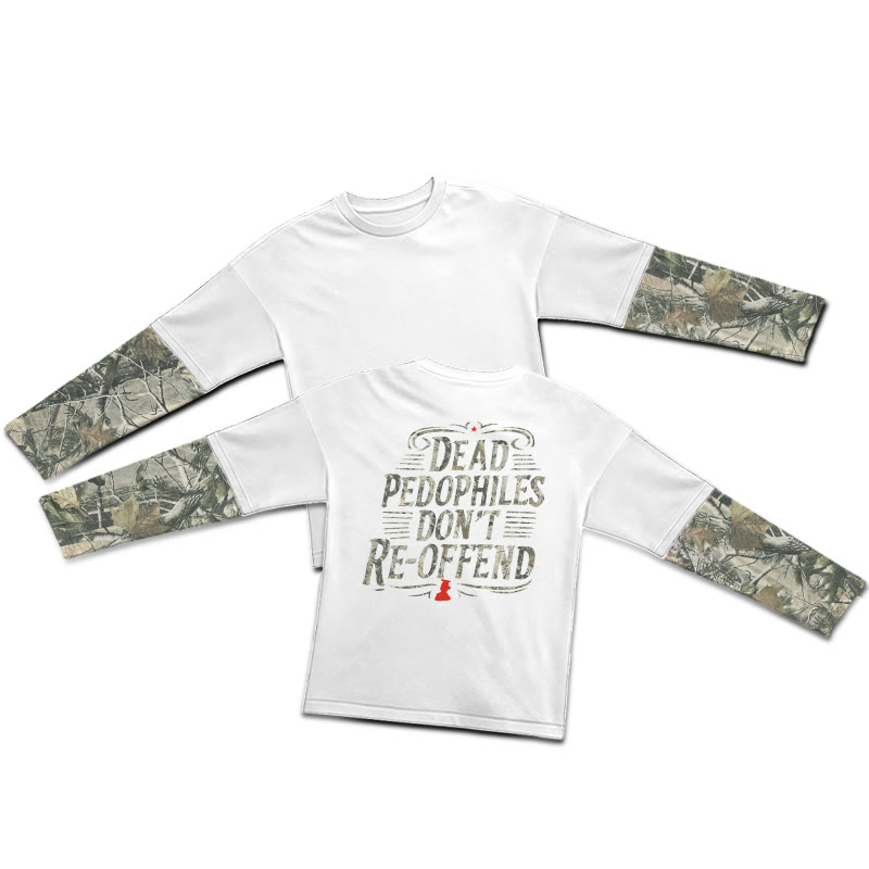 Dead Pedophiles Don't Re-offend Dead Leaves Camouflage Print Layered-style T-shirt  - White - 5XL - image 2