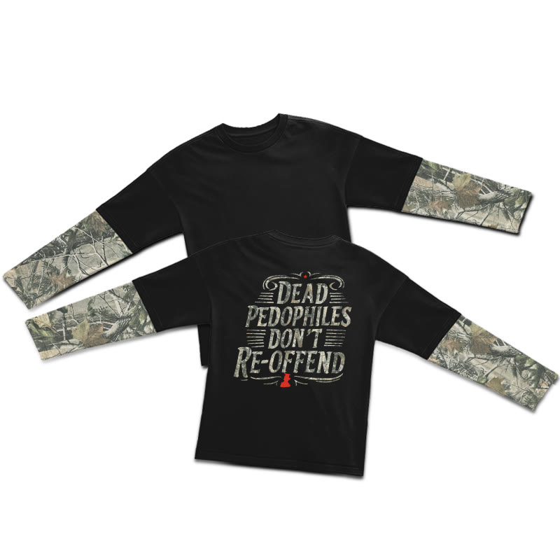 Dead Pedophiles Don't Re-offend Dead Leaves Camouflage Print Layered-style T-shirt  - Black - 5XL - image 1