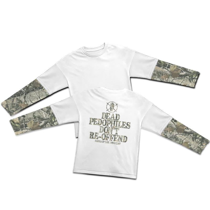 Dead Pedophiles Don't Re-offend Protect The Innocent Dead Leaves Camouflage Print Layered-style T-shirt  - White - 5XL - image 2