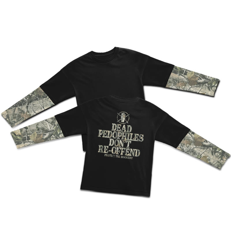 Dead Pedophiles Don't Re-offend Protect The Innocent Dead Leaves Camouflage Print Layered-style T-shirt  - Black - 5XL - image 1