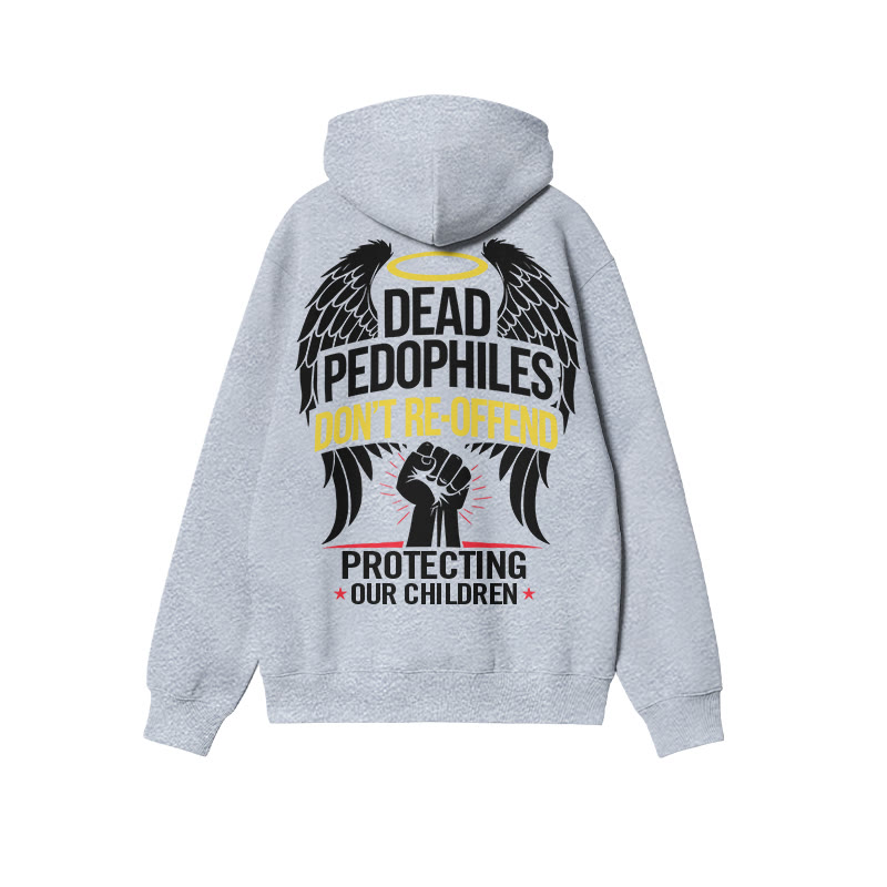 Dead Pedophiles Don't Re-offend Angel Wings Print Hoodie - Grey - US16-18(2XL) - image 3