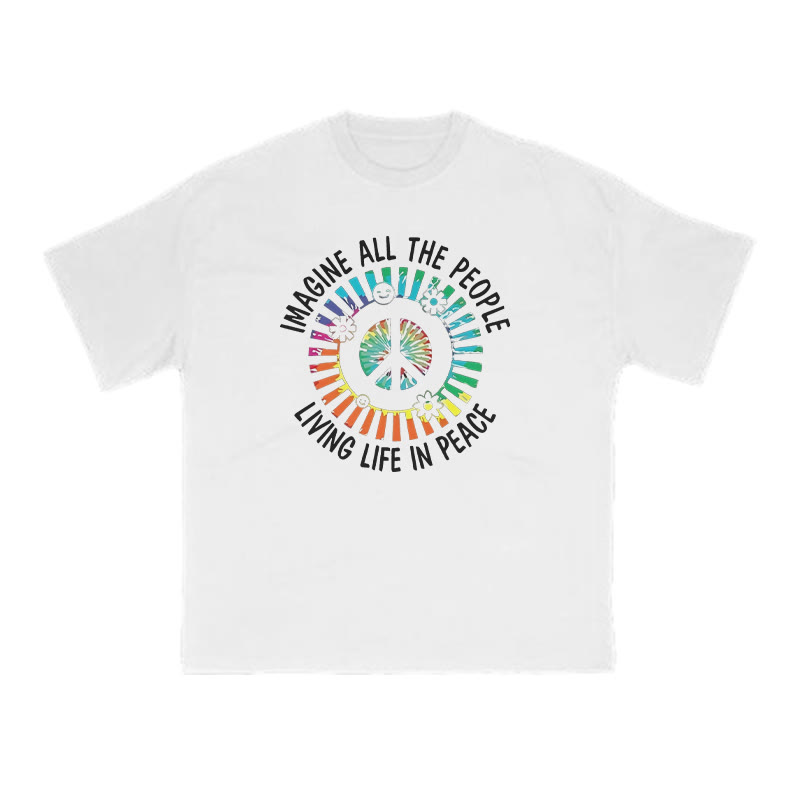 Imagine All The People Living Life In Peace Print T-shirt - White - US16-18(2XL) - image 2