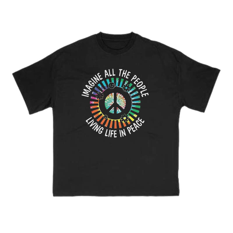 Imagine All The People Living Life In Peace Print T-shirt - Black - US16-18(2XL) - image 1