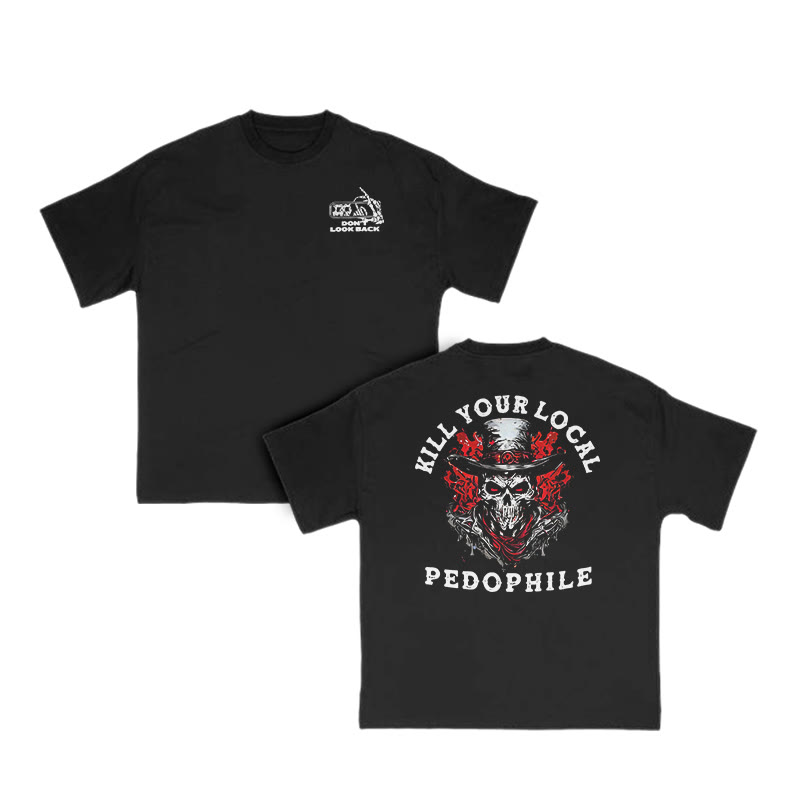 Kill Your Local Pedophile Skull Print T-shirt - Black - US16-18(2XL) - image 2