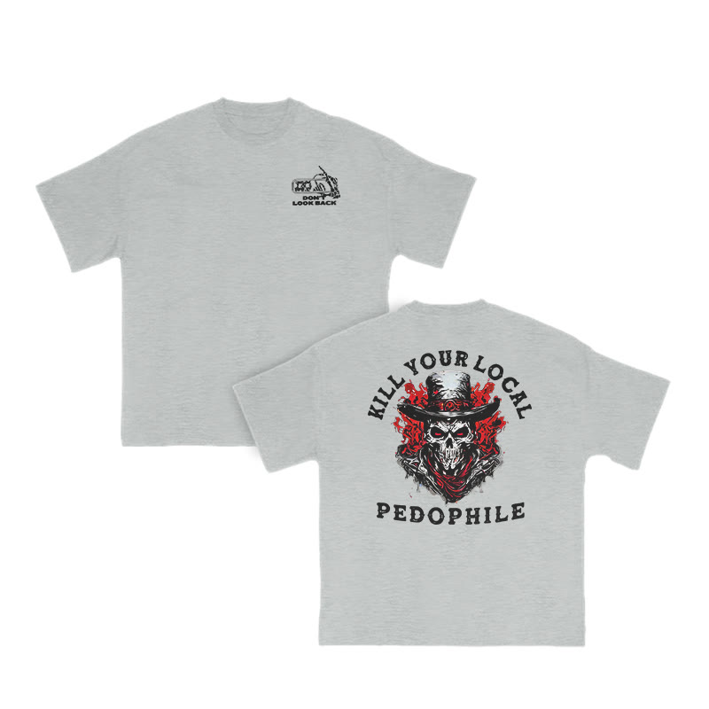 Kill Your Local Pedophile Skull Print T-shirt - Grey - US16-18(2XL) - image 4