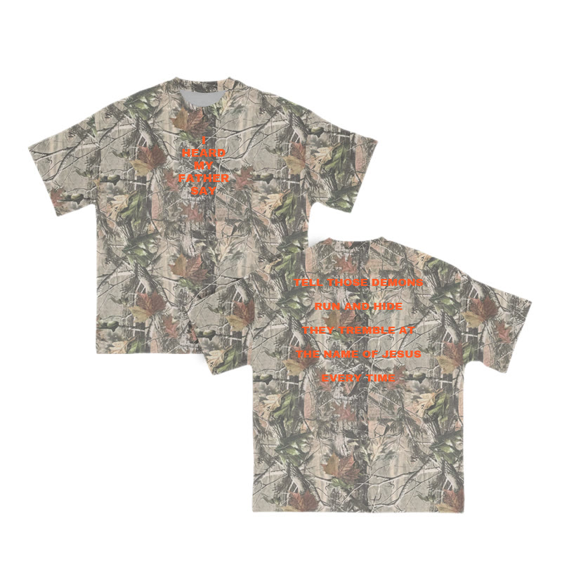 They Tremble At The Name Of Jesus Dead Leaves Camouflage Print T-shirt - Green - 8XL - image 1