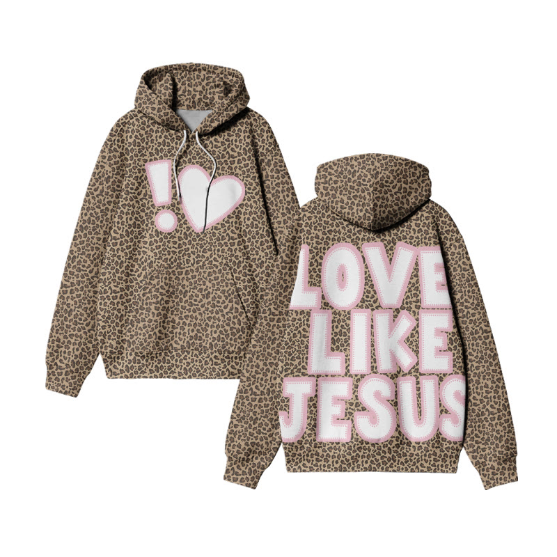 Love Like Jesus Leopard Print Causal Hoodie - Brown - US44-46(8XL) - image 1