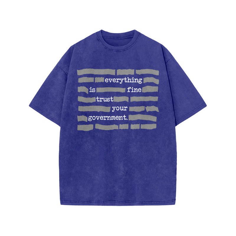 Love Your Government Everything Is Fine Print Acid Washed T-shirt - Blue - US20-22(3XL) - image 6