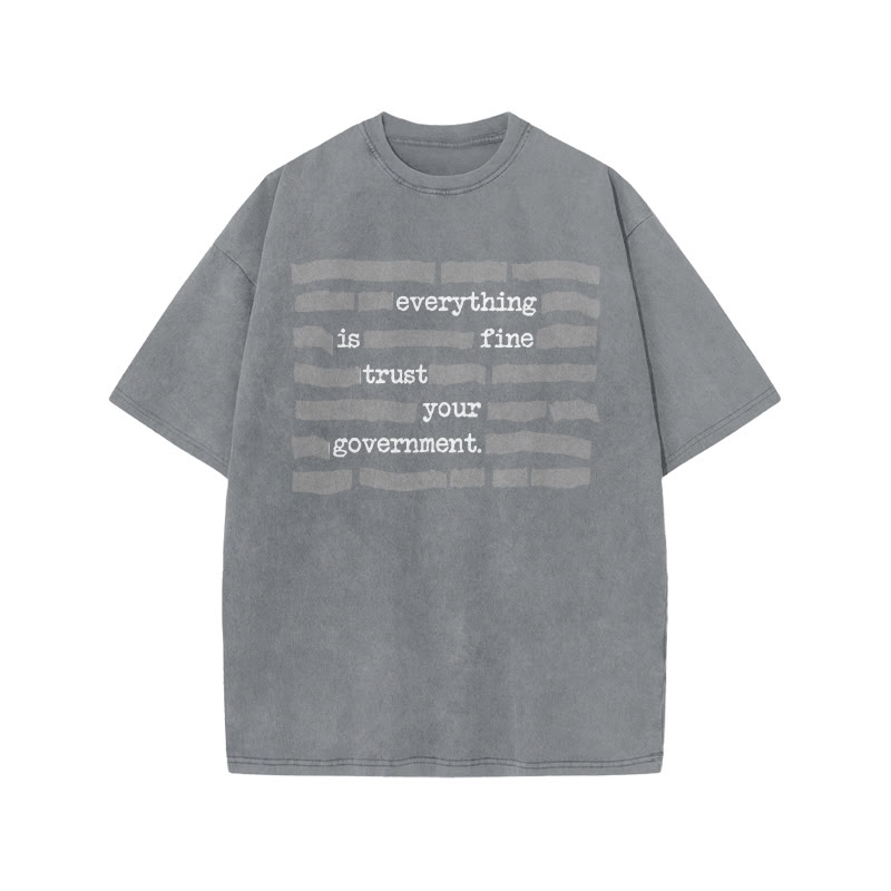 Love Your Government Everything Is Fine Print Acid Washed T-shirt - Grey - US20-22(3XL) - image 3