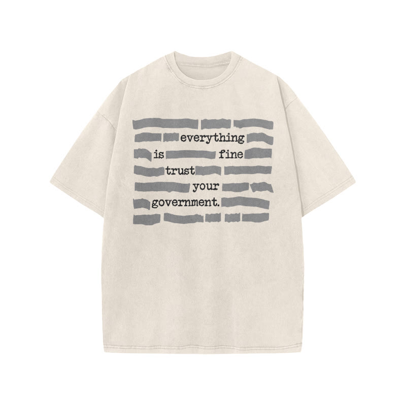Love Your Government Everything Is Fine Print Acid Washed T-shirt - Beige - US20-22(3XL) - image 2