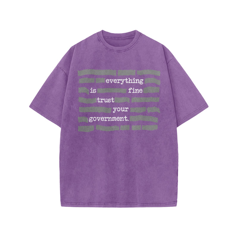 Love Your Government Everything Is Fine Print Acid Washed T-shirt - Purple - US20-22(3XL) - image 7