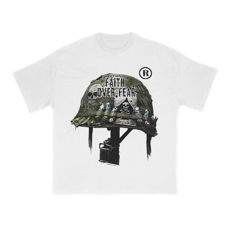 Faith Over Fear Modern Tactical Helmet Print T-shirt - White - US16-18(2XL) - image 2