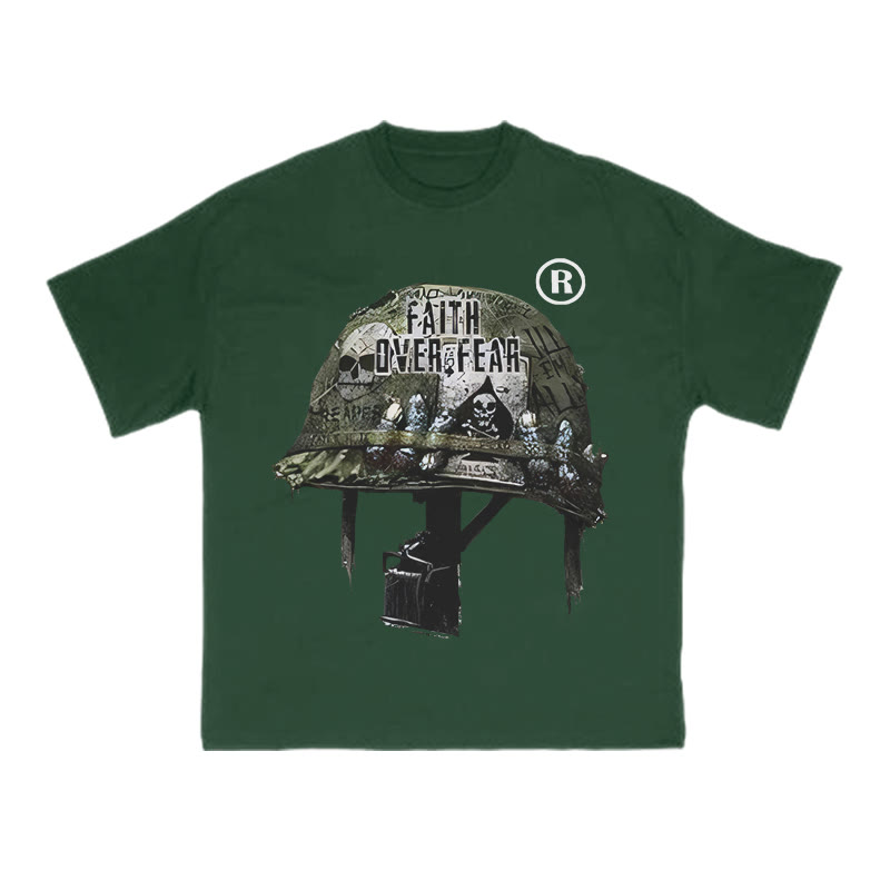 Faith Over Fear Modern Tactical Helmet Print T-shirt - Green - US16-18(2XL) - image 8