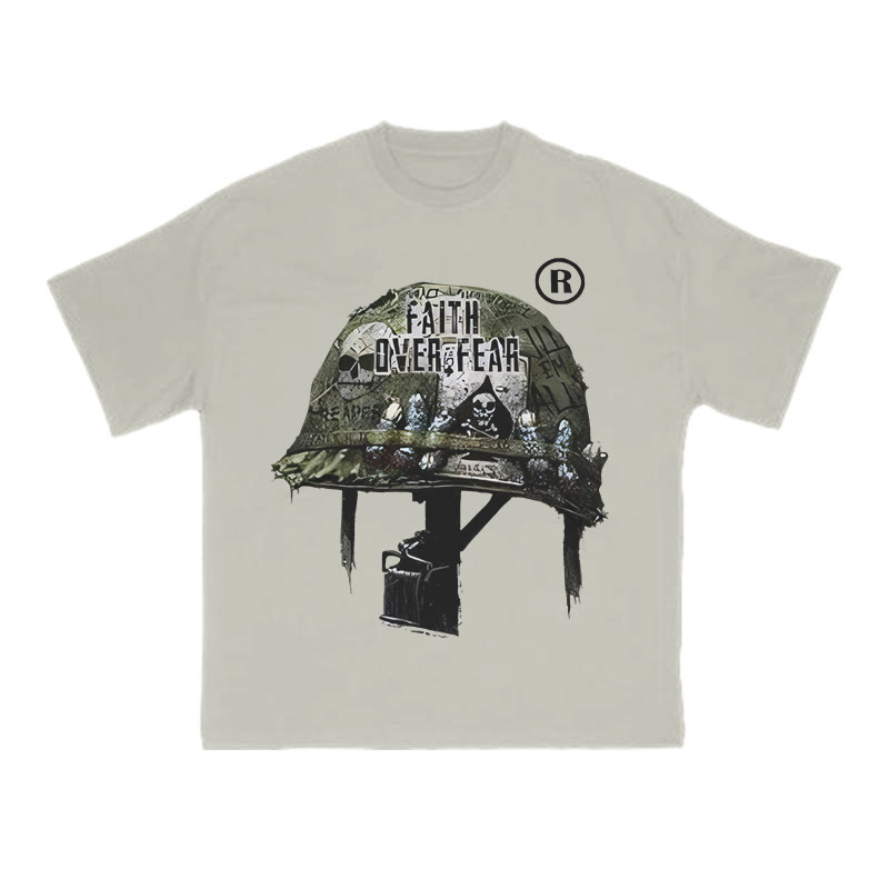 Faith Over Fear Modern Tactical Helmet Print T-shirt - Warm Grey - US16-18(2XL) - image 4