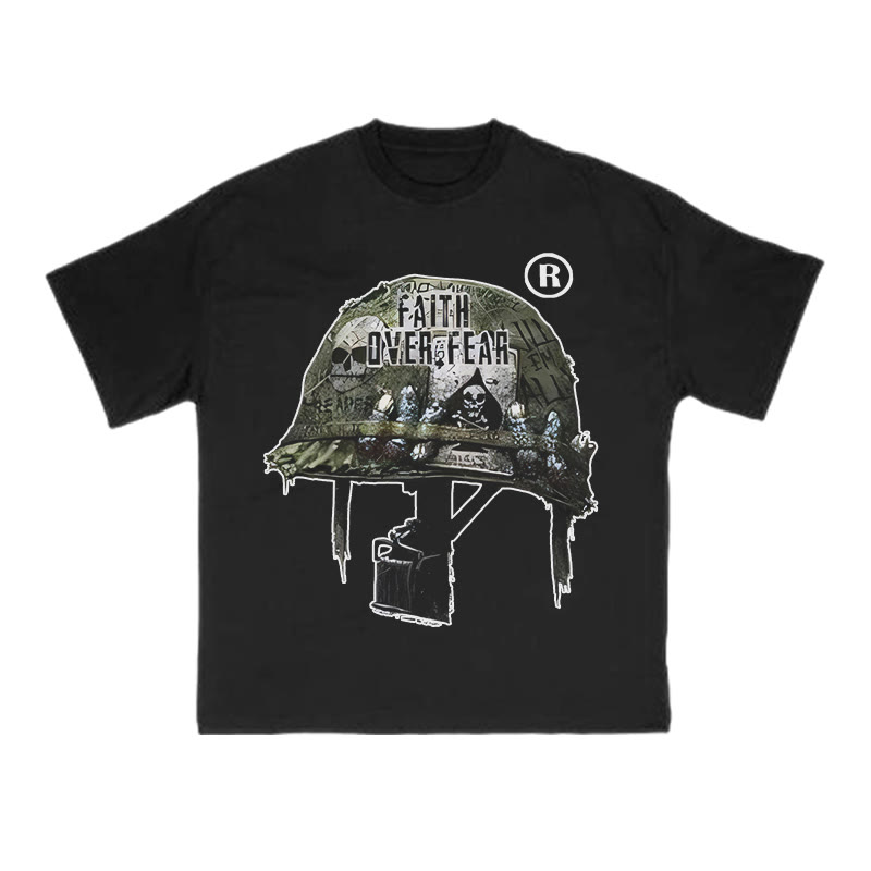 Faith Over Fear Modern Tactical Helmet Print T-shirt - Black - US16-18(2XL) - image 1
