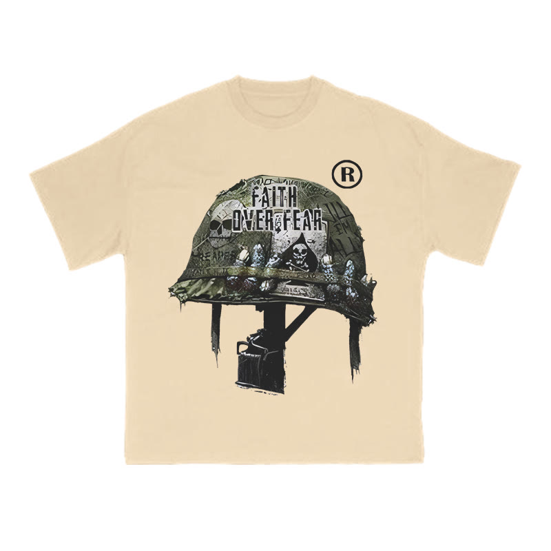 Faith Over Fear Modern Tactical Helmet Print T-shirt - Apricot - US16-18(2XL) - image 5