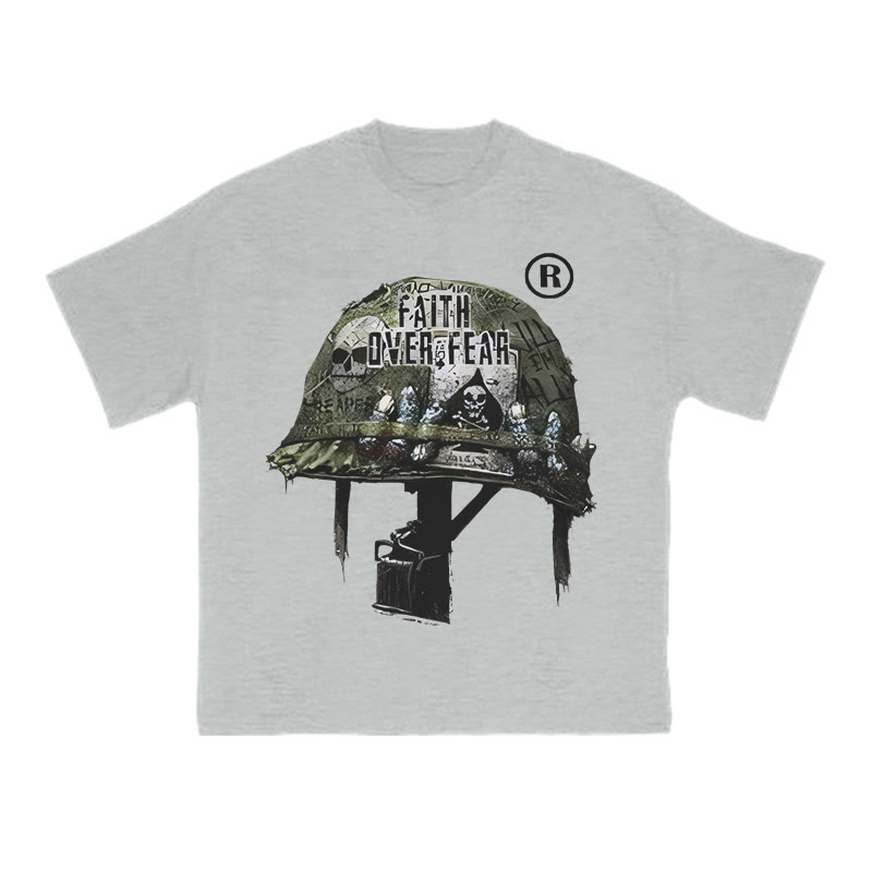 Faith Over Fear Modern Tactical Helmet Print T-shirt - Grey - US16-18(2XL) - image 3
