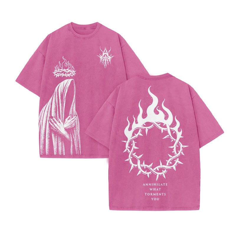 Annihilate What Torments You Print Acid Washed T-shirt - Pink - US20-22(3XL) - image 7