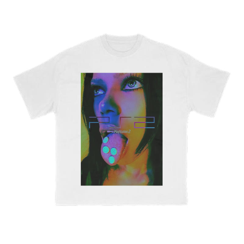 Vaporwave Y2K Print T-shirt - White - US16-18(2XL) - image 2