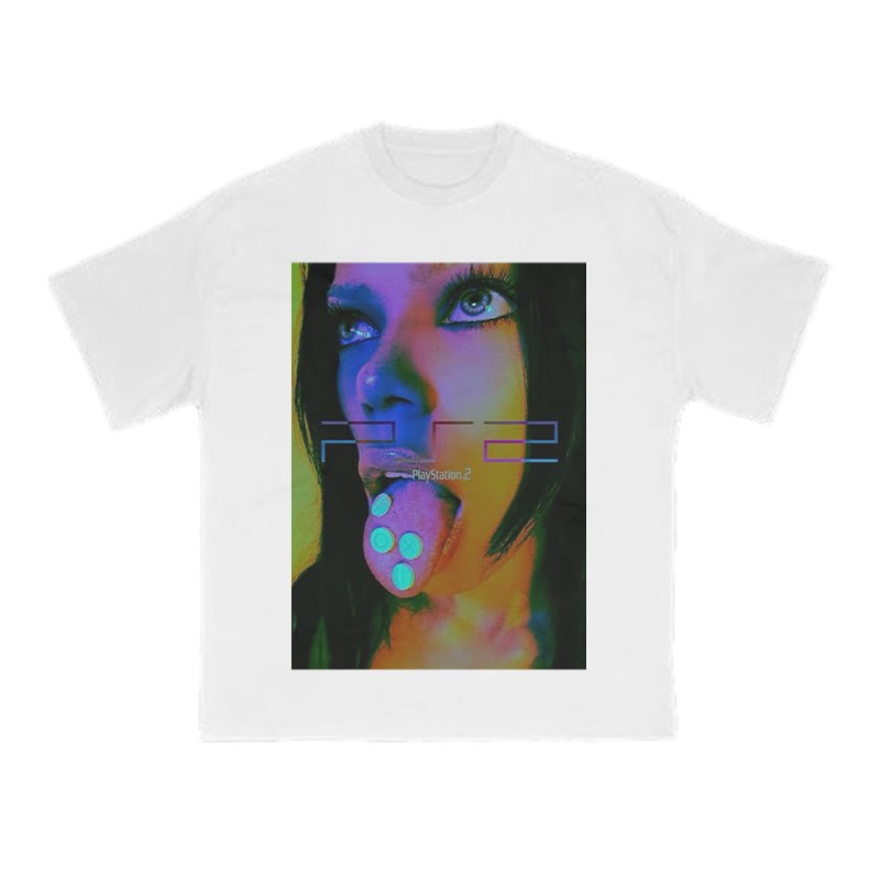 Vaporwave Y2K Print T-shirt - White - US16-18(2XL) - image 2