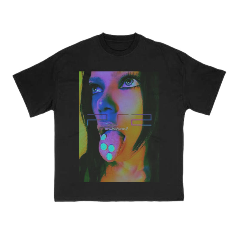 Vaporwave Y2K Print T-shirt - Black - US16-18(2XL) - image 1