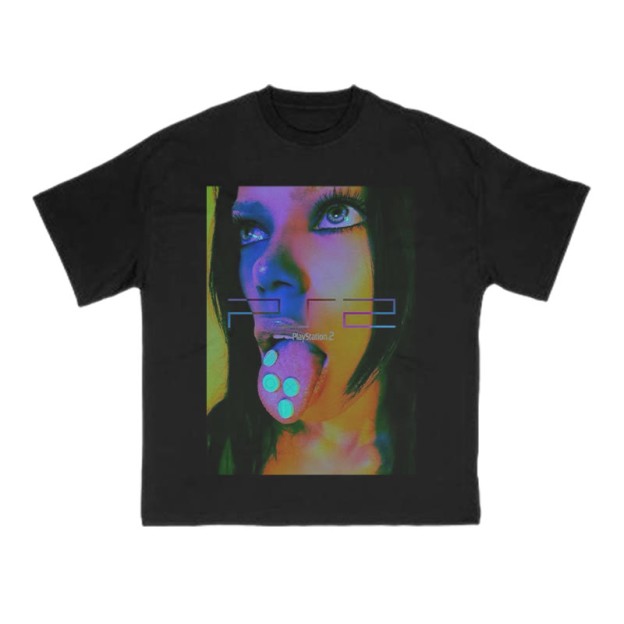 Vaporwave Y2K Print T-shirt - Black - US16-18(2XL) - image 1
