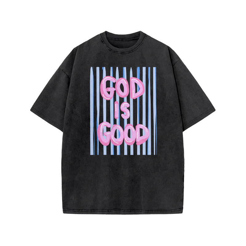 God Is God Oil Painting Print Acid Washed T-shirt - Black - US20-22(3XL) - image 2