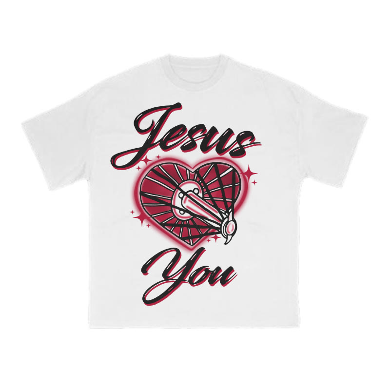 Jesus Loves You Creative Print T-shirt - White - US16-18(2XL) - image 2