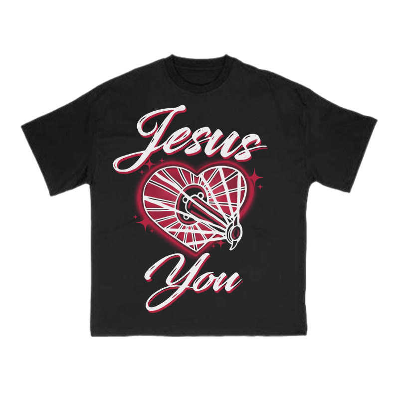 Jesus Loves You Creative Print T-shirt - Black - US16-18(2XL) - image 1
