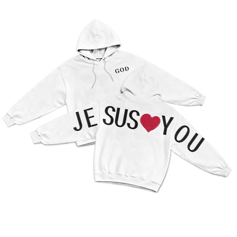 Jesus Loves You Street Style Print Hoodie - White - US16-18(2XL) - image 2