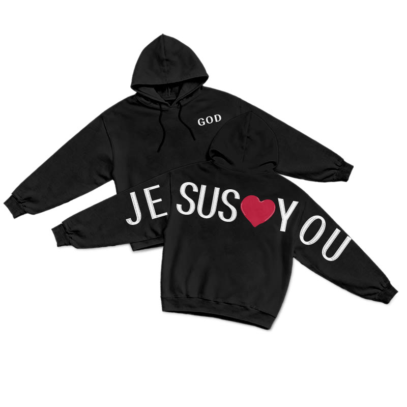 Jesus Loves You Street Style Print Hoodie - Black - US16-18(2XL) - image 1