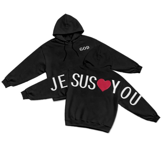 Jesus Loves You Street Style Print Hoodie - Black - US16-18(2XL) - image 1