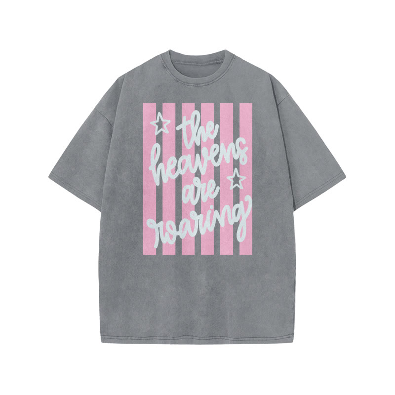 The Heavens Are Roaring Print Acid Washed T-shirt - Grey - US20-22(3XL) - image 4