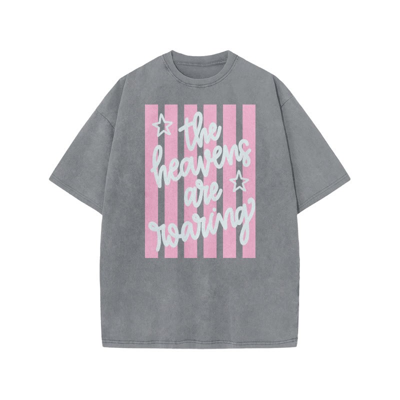 The Heavens Are Roaring Print Acid Washed T-shirt - Grey - US20-22(3XL) - image 4