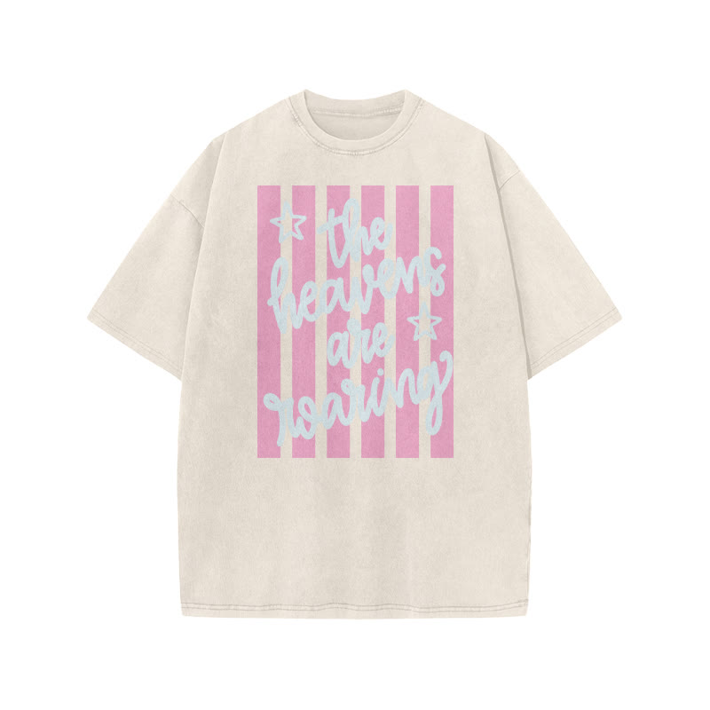 The Heavens Are Roaring Print Acid Washed T-shirt - Beige - US20-22(3XL) - image 3