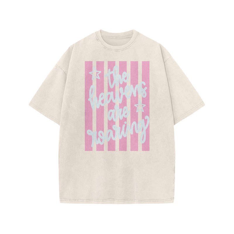 The Heavens Are Roaring Print Acid Washed T-shirt - Beige - US20-22(3XL) - image 3