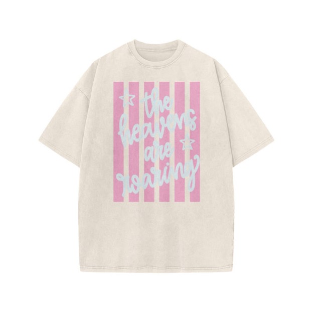 The Heavens Are Roaring Print Acid Washed T-shirt - Beige - US20-22(3XL) - image 3