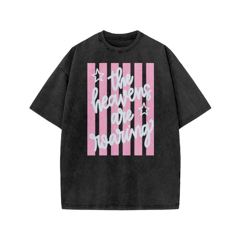 The Heavens Are Roaring Print Acid Washed T-shirt - Black - US20-22(3XL) - image 2