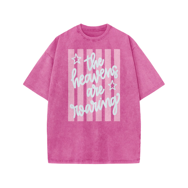 The Heavens Are Roaring Print Acid Washed T-shirt - Pink - US20-22(3XL) - image 1