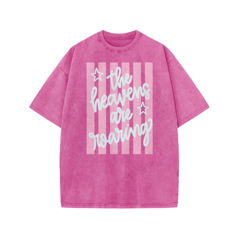 The Heavens Are Roaring Print Acid Washed T-shirt - Pink - US20-22(3XL) - image 1