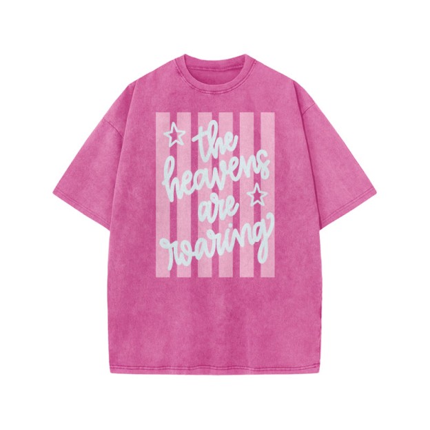 The Heavens Are Roaring Print Acid Washed T-shirt - Pink - US20-22(3XL) - image 1