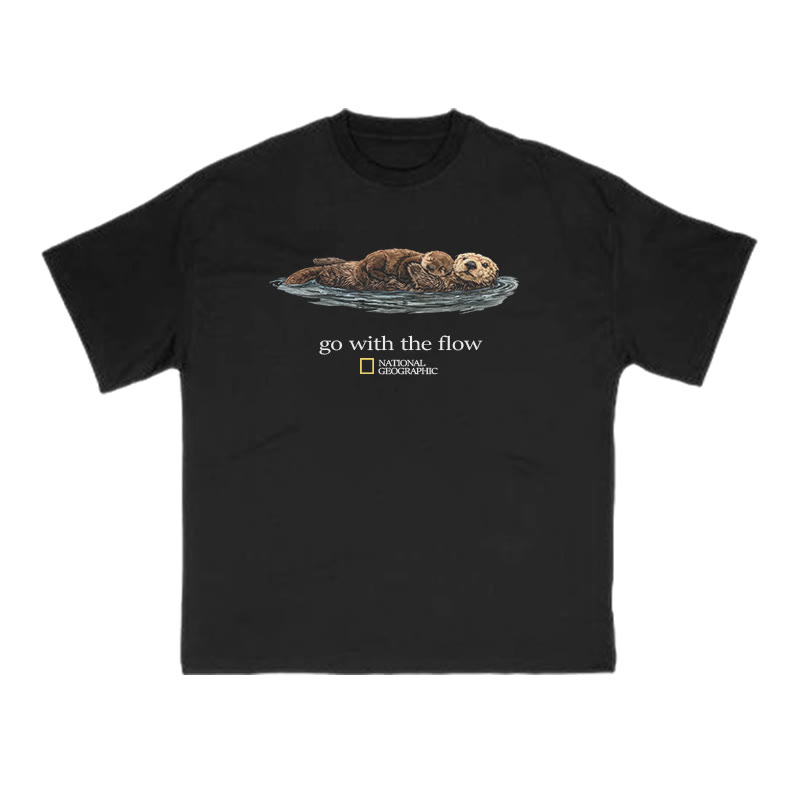 Go With The Flow Like A Sea Otter Print T-shirt - Black - US16-18(2XL) - image 2