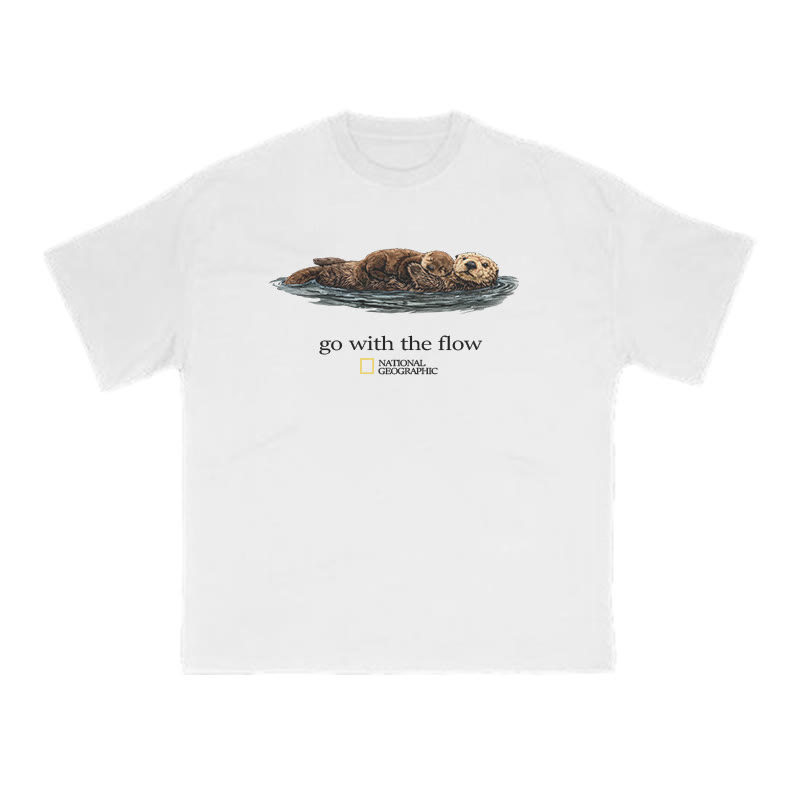 Go With The Flow Like A Sea Otter Print T-shirt - White - US16-18(2XL) - image 1