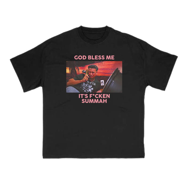 God Bless Me It's F*cken Summah Print T-shirt - Black - US16-18(2XL) - image 1