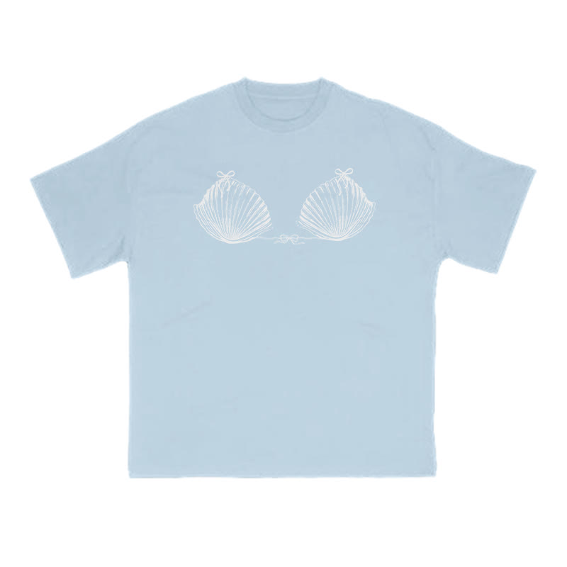 Funny Seashell Bikini Print T-shirt - Light Blue - US16-18(2XL) - image 1