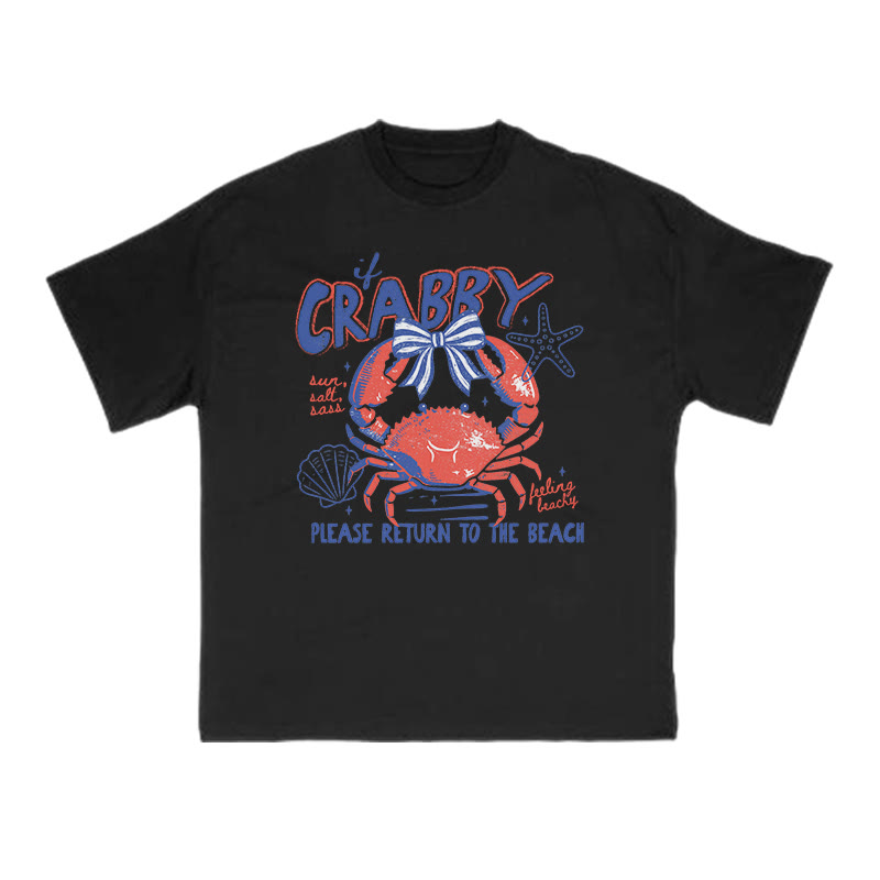 If Crabby Please Return To The Beach Print T-shirt - Black - US16-18(2XL) - image 1