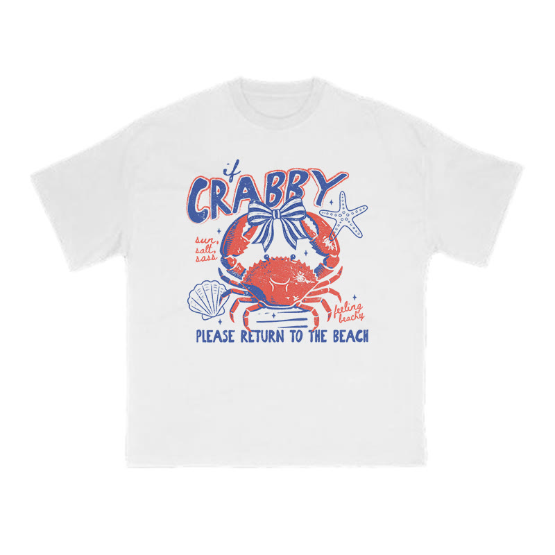 If Crabby Please Return To The Beach Print T-shirt - White - US16-18(2XL) - image 2